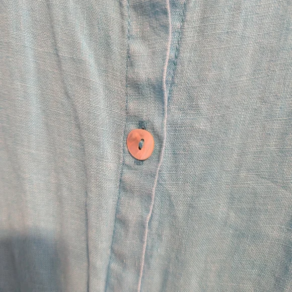 Flax Linen Button-Up Long Sleeve Turquoise Top Size Medium - Picture 3 of 5